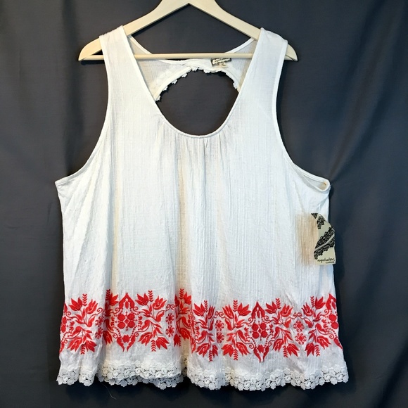 Eyeshadow Tops - Eyeshadow Floral Embroidered Cutout White Shell